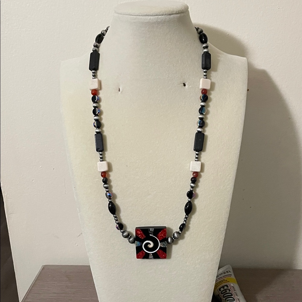 Hand Crafted Black and Red Artistic Necklace